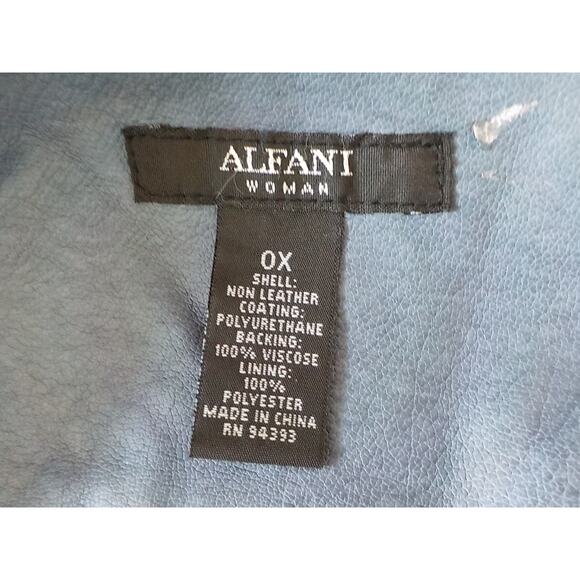 Alfani Blue Motto Jacket Faux Leather Mid Length Zip Pockets Women size 0X (12) - Picture 8 of 10